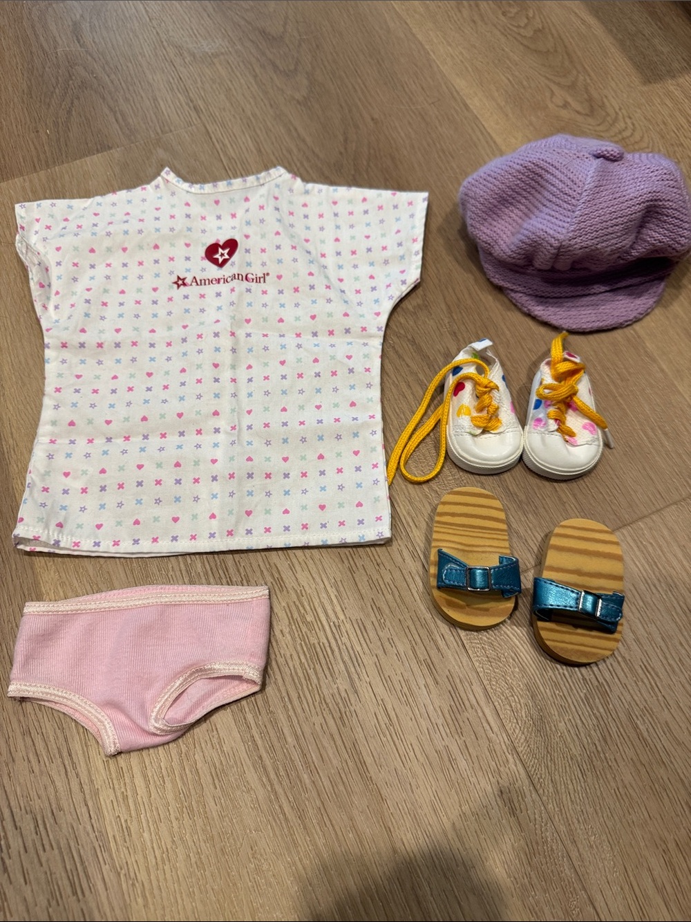 18-inch Doll Hospital Gown, Purple Hat, Heart Shoes, and Blue Sandals